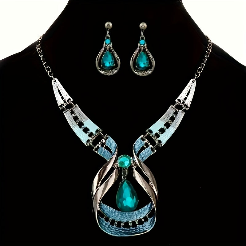 TEMU Bohemian Drop Jewelry Set - Elegant Pendant Necklace With Earrings For Casual Attire Or Gift Gifts