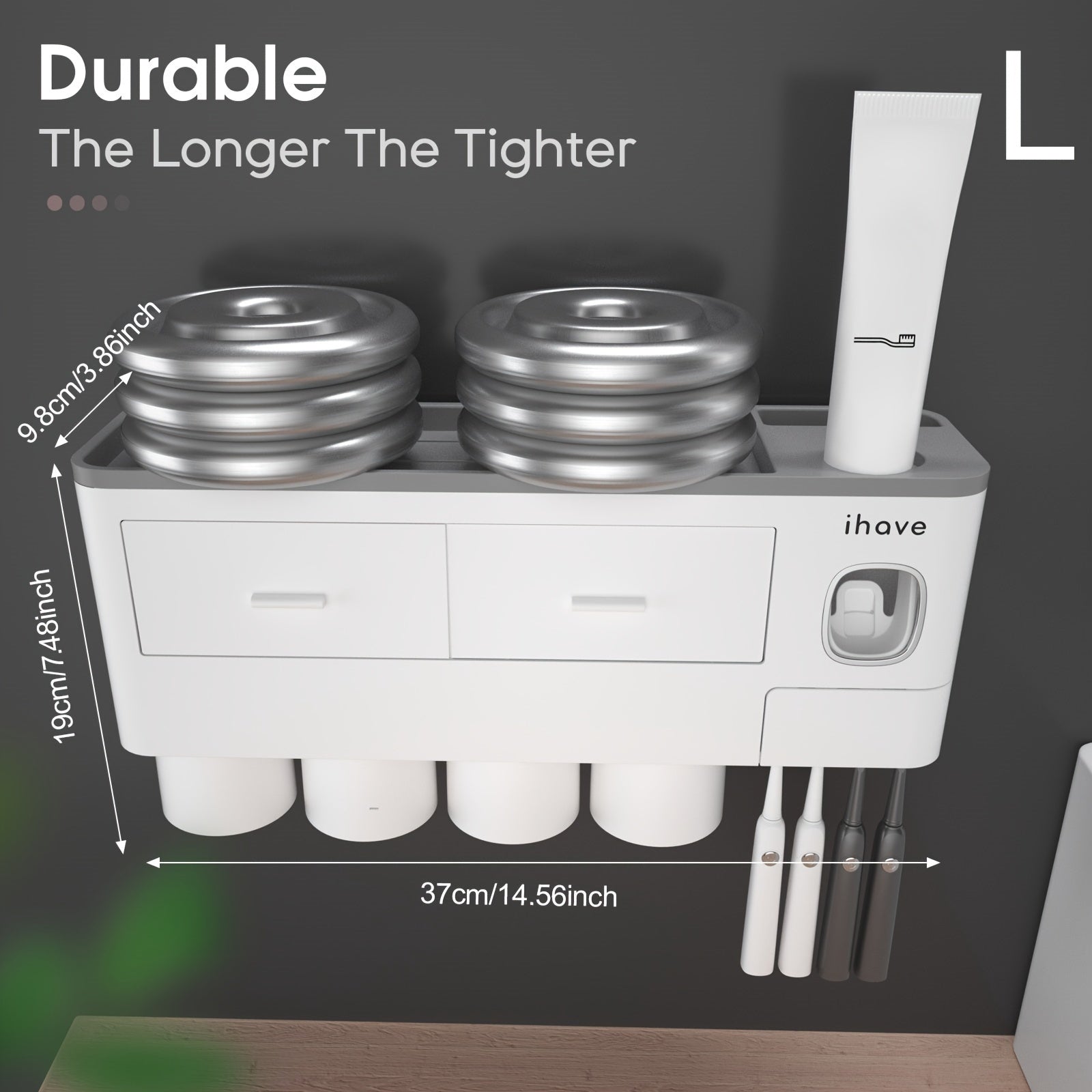 TEMU 1pc-2pcs Ihave Toothbrush Holders For Bathrooms, 2-3-4 Cups Toothbrush Holder Wall Mounted With Toothpaste Dispenser - Large Capacity Tray,