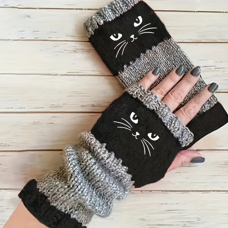 TEMU Women's Winter Touchscreen Gloves - Cute Cat Ear Design, Warm Winter Gloves With Elastic Cuffs, Anti-cold Protection For Smartphone-tablet Use,