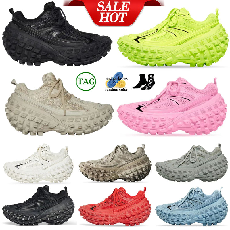 Designer trainers platform shoes Defender Sneaker Men Casual Tire tyre Rubber Platform black khaki army green red blue thick sole Trainers Sports