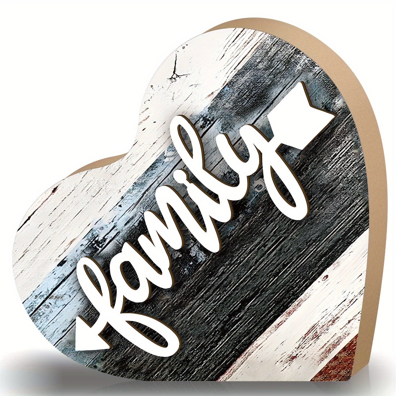 TEMU 1pc Heart-shaped Carved Wood Ornaments - Vintage Country Paint Peeling Style Wall Tabletop Decorations, Holiday Party Decorations Suitable For