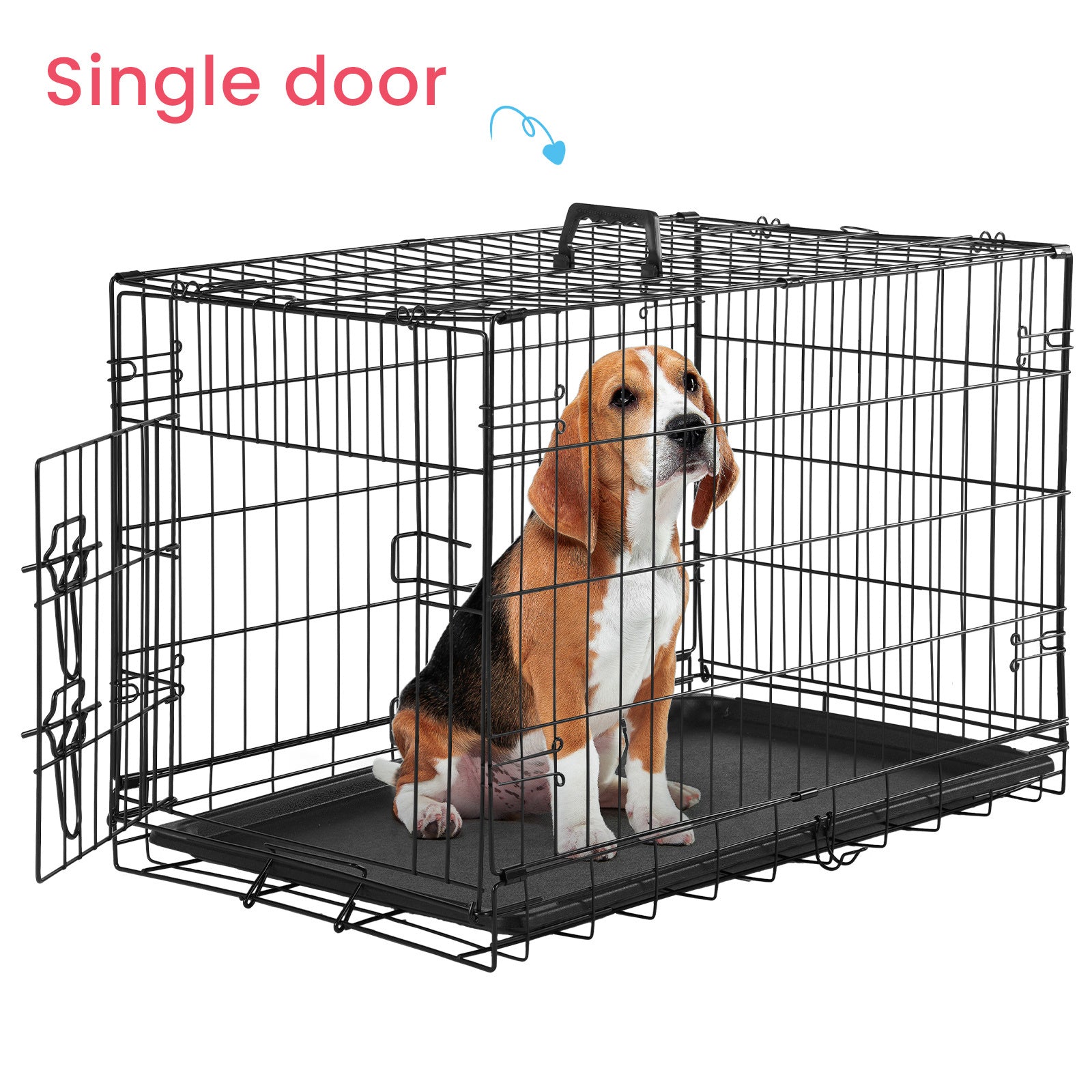 TEMU Sturdy Crate With Divider Panel 24-30-36-42-48 Inch Size, Double Door Folding Metal Wire Dog Cage With Plastic Leak-proof Pan Tray, Pet Kennel