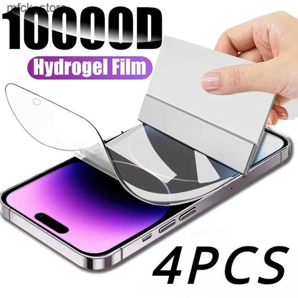 Cell Phone Protectors 4Pcs Soft Hydrogel Film 13 12 Pro Max Silicone TPU Screen Protector for iPhone 11 14 XS XR X 7 8 15 Plus J241202