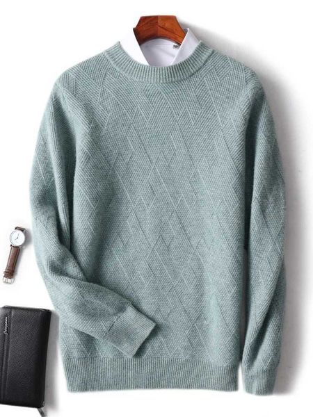 CHICUU Autumn Winter Mens Cashmere Sweater Thick O-neck Wool Pullover 100% Merino Wool Knitwear Cable Knitting Comfy SweaterM240808
