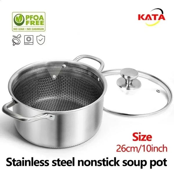 KATA Home Kitchen 24cm 304 stainless steel stock pot seafood soup soy sauce honeycomb grill nontoxic cookware 240813