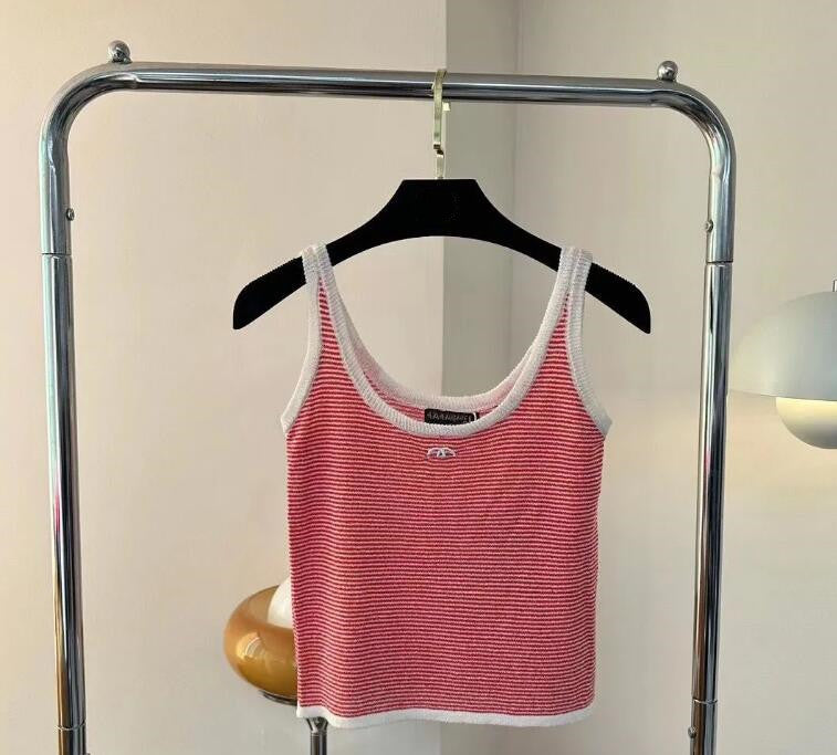 vintage Women&#039;s Tanks Camis stripes Knitted vest sleeveless sweater tank top