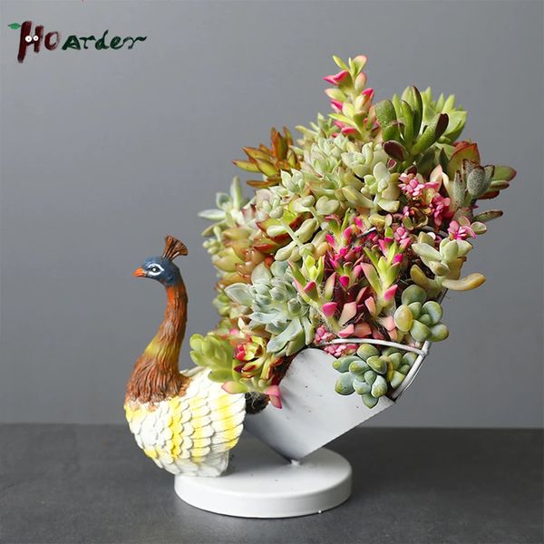 Large Peacock Flower Pot Resin Succulents Planter Desktop Decoration Vase Crafts Arts flower Pots Planting Storage Holder Tray 240109