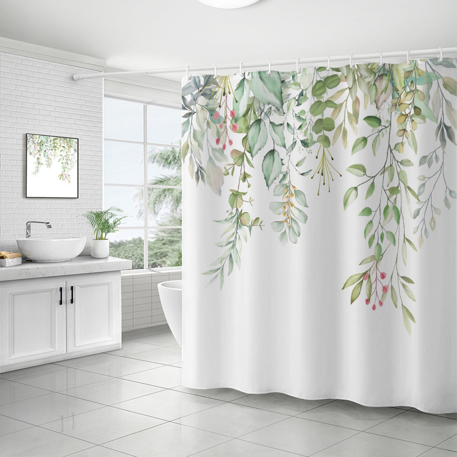 YL-37156 digital shower curtain cross-border plant flower waterproof polyester bathroom four-piece set dry and wet separation moisture-proof