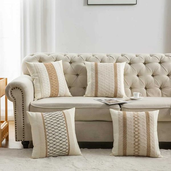 New Arrival Farmhouse Cover Boho Throw Cover Woven Plush Textu Stripe Soft Cushion Cover Sofa Living Bed Ro Decoration Z241113