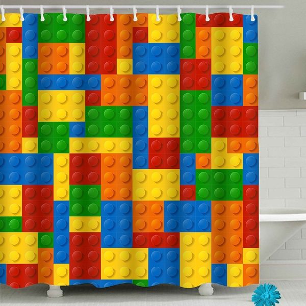 Shower Curtains Funny Building Blocks Shower Curtain Set Colorful Blocks Cloth Shower Curtain Waterproof Bathroom Curtain Decor Polyester Fa
