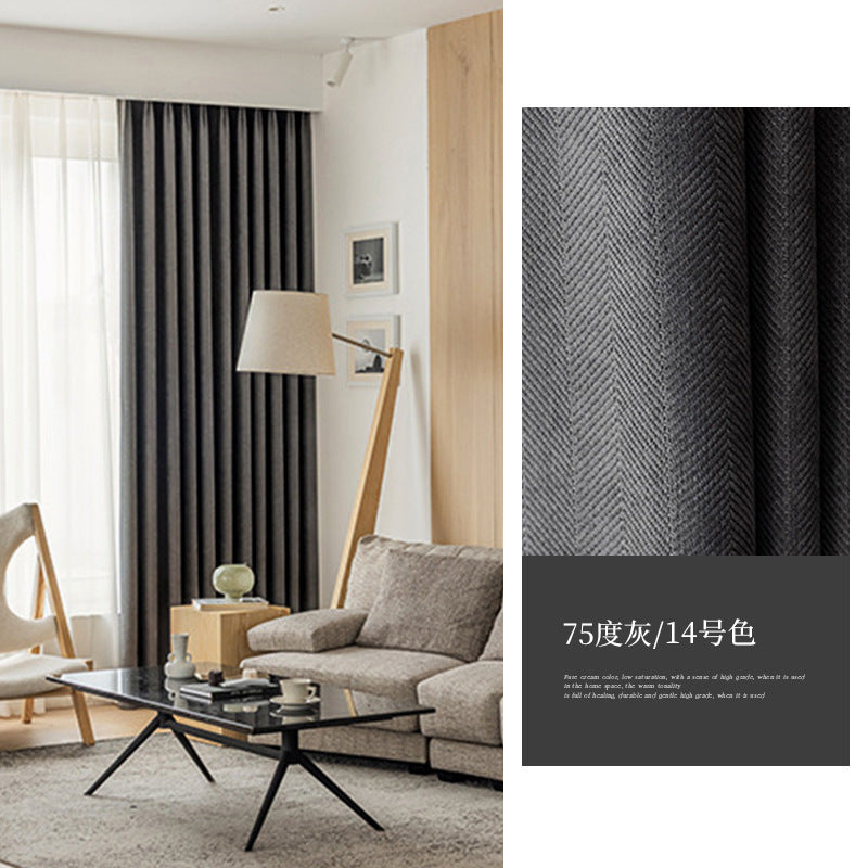 B10 Whole house finished curtain custom herringbone pattern chenille jacquard plain color blackout curtains finished factory