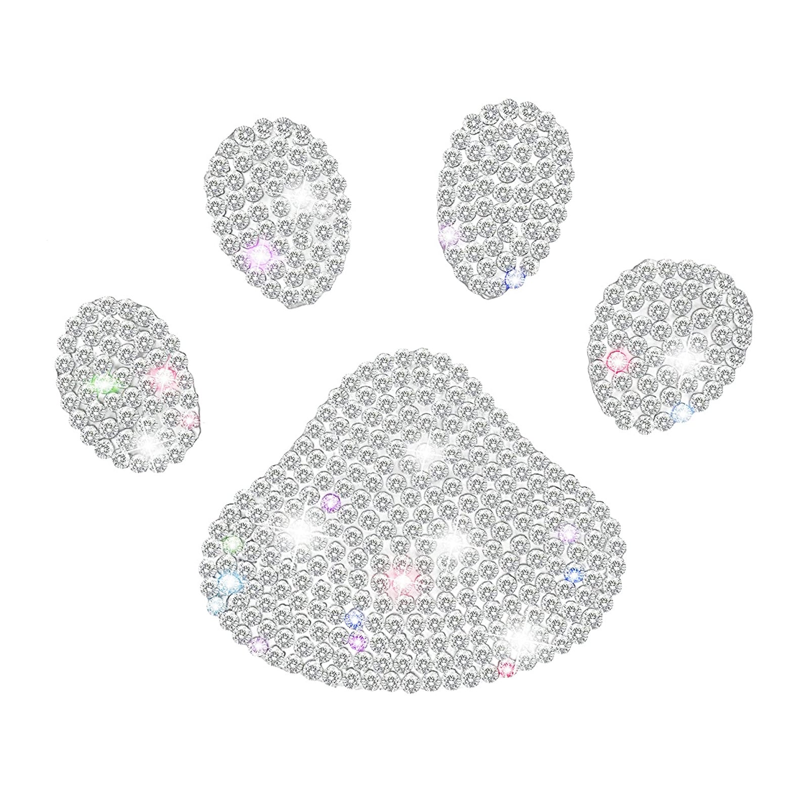 TEMU 1 Pair Sparkling Dog Paw Print Car Decals - Multicolor Glitter Stickers For Vehicle Interiors, Fits Models, Adds To Dashboards & Footwells, Cute