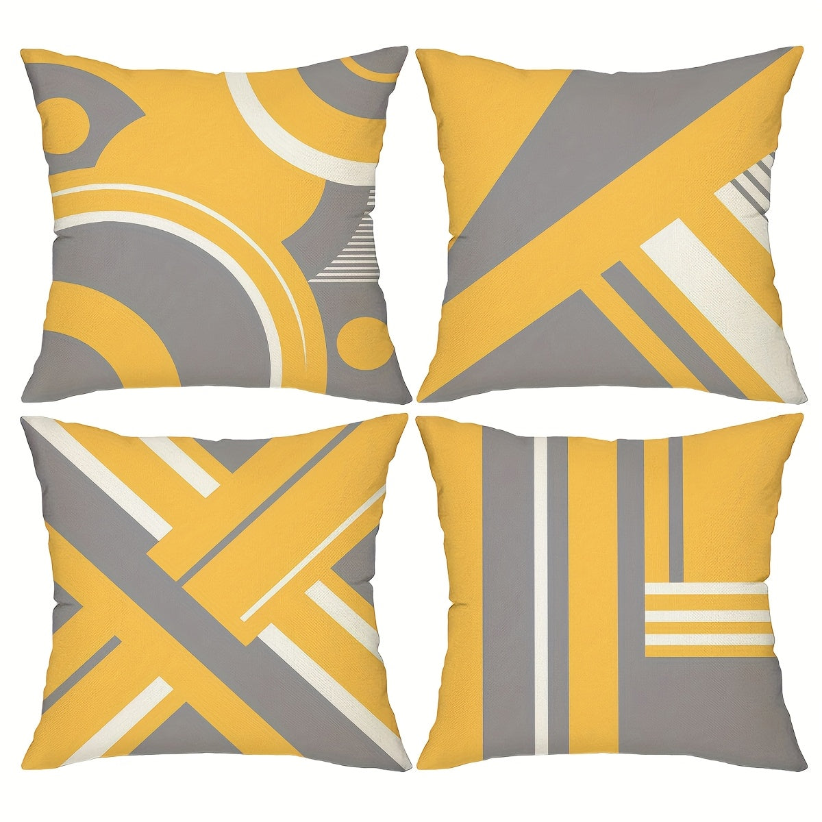 TEMU Set Of 4, Modern Abstract Geometric Throw Pillow Covers, Yellow Grey Stripe Cushion Covers, Comfortable Classic Art Home Decor Pillowcases,