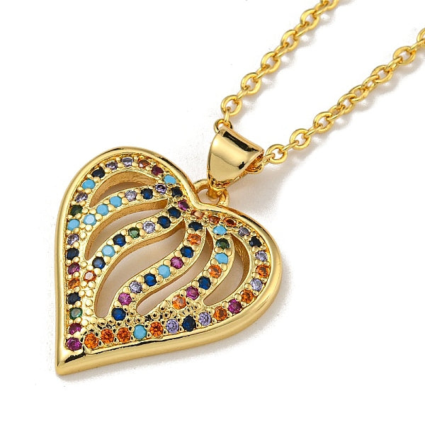 Collares con colgante de corazón de melocotón y circonita cúbica colorida para mujer
