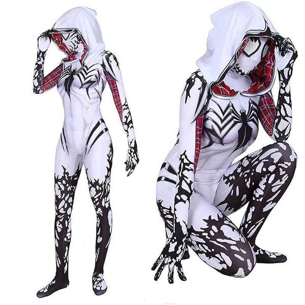 Theme Costume 3D style tight fitting childrens clothing white spider superhero role-playing childrens adult female style jumpsuit S25210