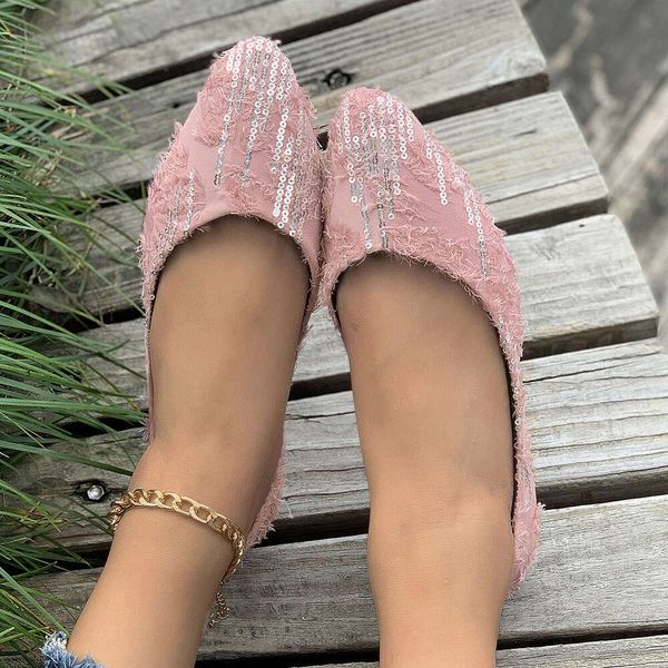2024s Ladias Autumn Solid Color Glitter Pointed Flat Soft Soled Shoes For Women