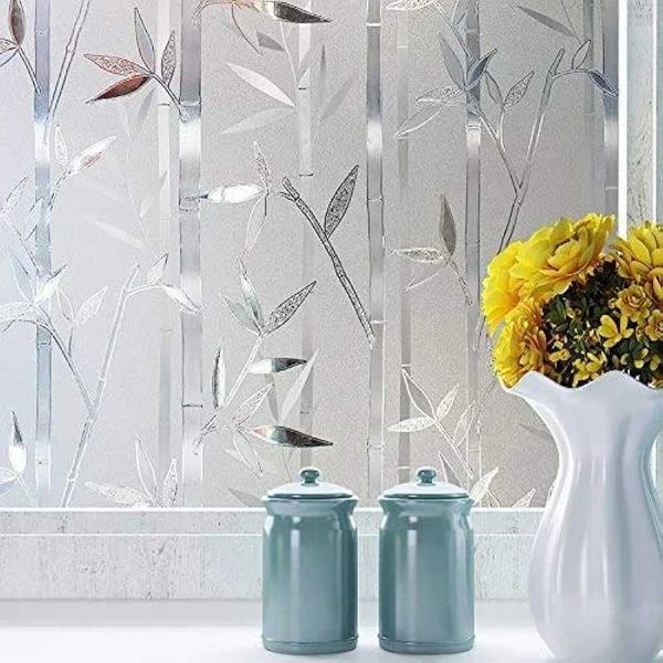 Window Privacy Film Bamboo Frosted Window Decal Static Cling Window Film for Kitchen Office Living Room Y240810