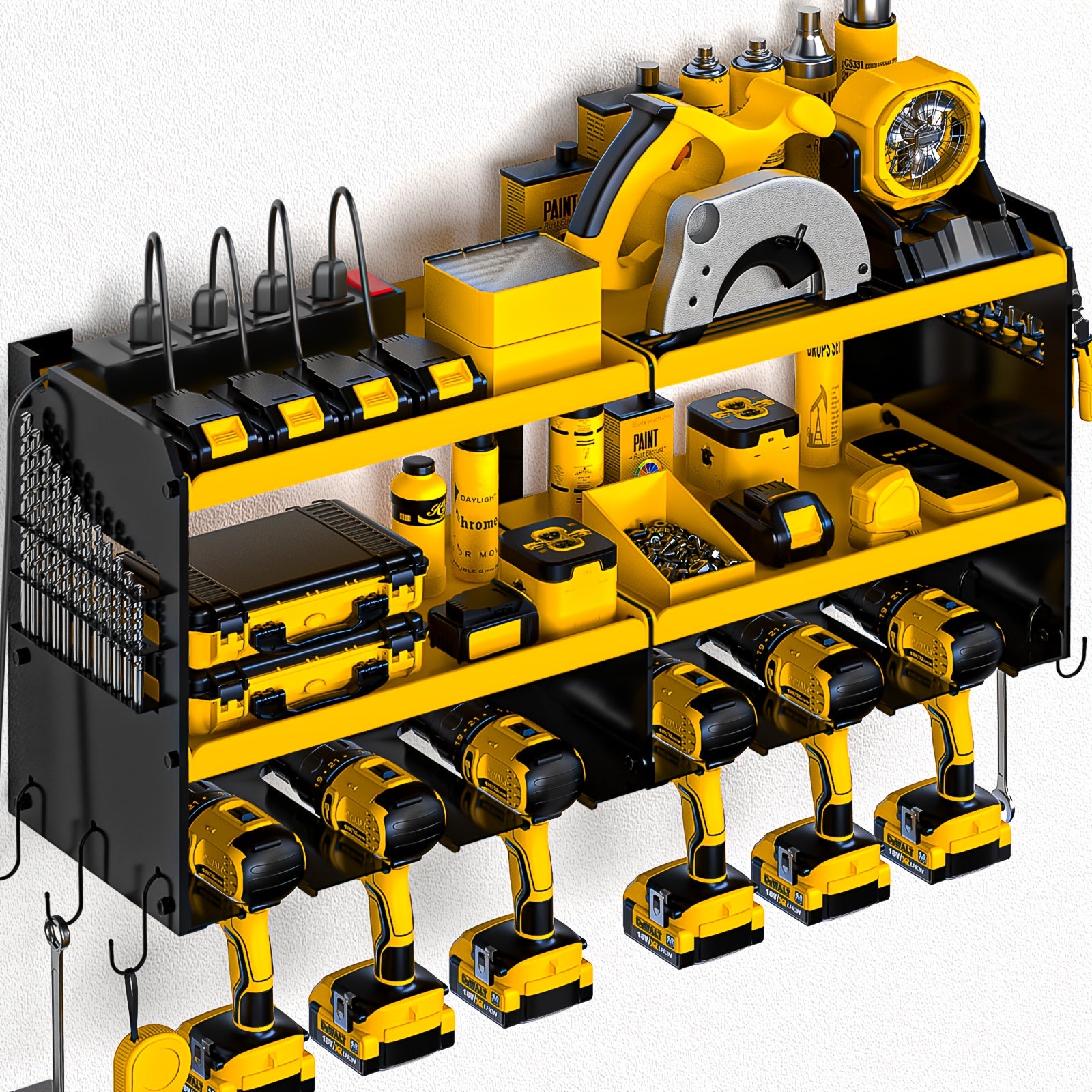 TEMU Power Tool Organizer Wall Mount With Charging Station, Garage Tool Shelf 6 Drill Holders, Tool Battery Holder With Screwdriver Heavy Duty Rack,