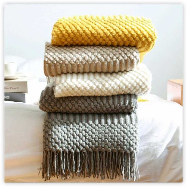Textile City Europe Style Faux Cashmere Knitted Blanket Bedspread Embossed Towel B B Sofa Decorate Throw Comfy Acrylic BedsheetM240807