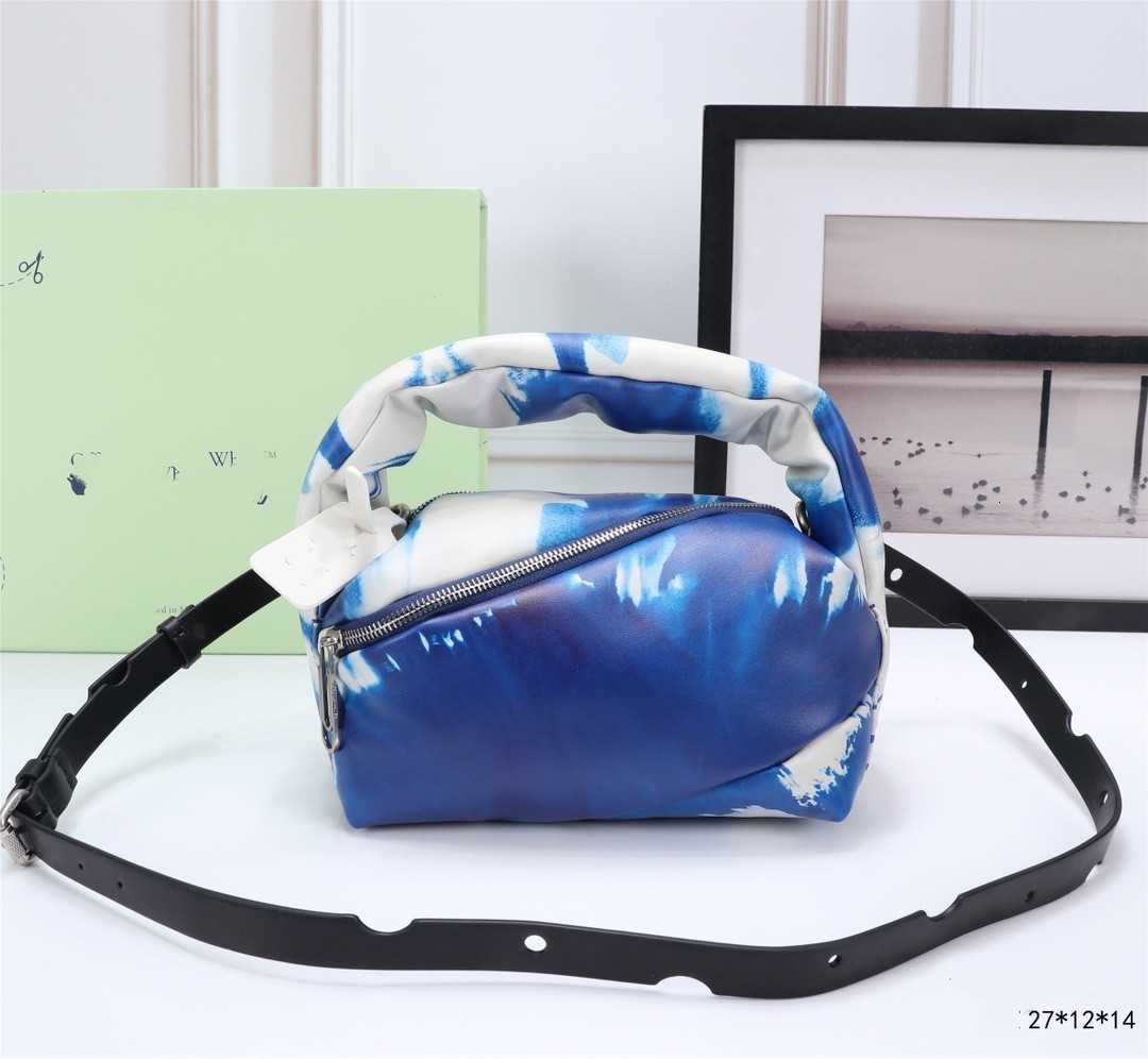 Off Bag new handbag, soft leather through quilting process filled with shaggy twill, painted blue sky and white clouds, like twisting cotton candy,