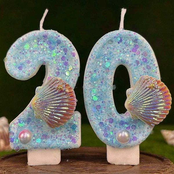 Blue Ocean Childrens Birthday Candles 0-9 Number Mermaid Shell Birthday Candles 1 Year Cake Topper Decoration 2024XJ241207