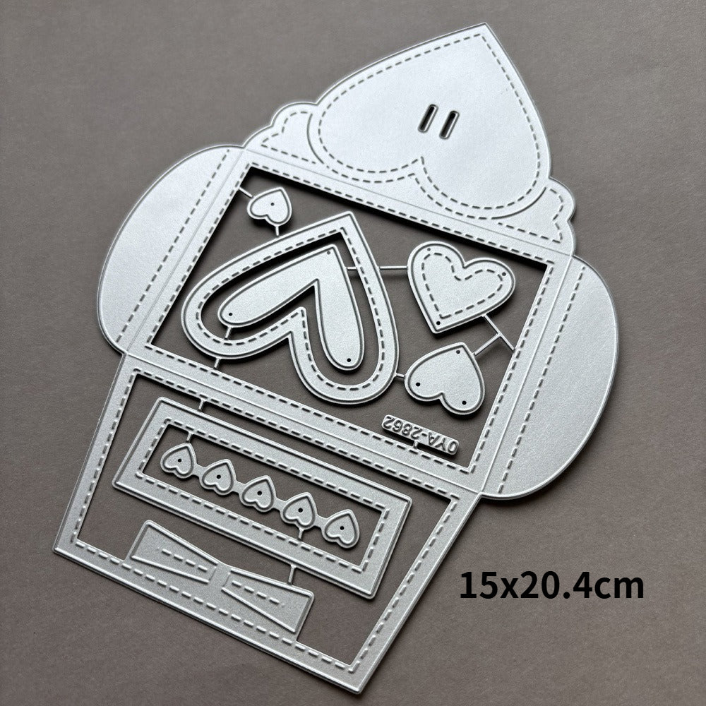 TEMU Metal Cutting Dies For Scrapbooking & Crafts - Durable Carbon Steel Envelope Stencils With Intricate Heart & Bow Designs, Card Making, , And