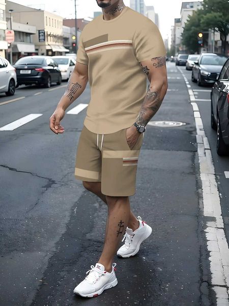 Testes masculinos Novo conjunto de fitness 3D Mens Sportswear Fitness Terno Casual Casual+Shorts Definir traje esportivo de corrida respiráv