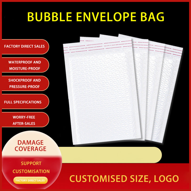White Self-Adhesive Bubble Packaging Bag with Waterproof and Anti-Vibration Features for Courier Deliveries