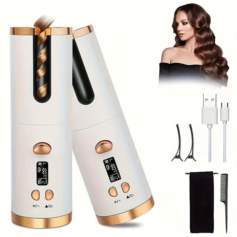 TEMU Wireless Automatic Hair Curlers, Rechargeable Automatic Hair Curlers, Adjustable Temperature And Timer, Portable Wireless Hair Styling Tools,
