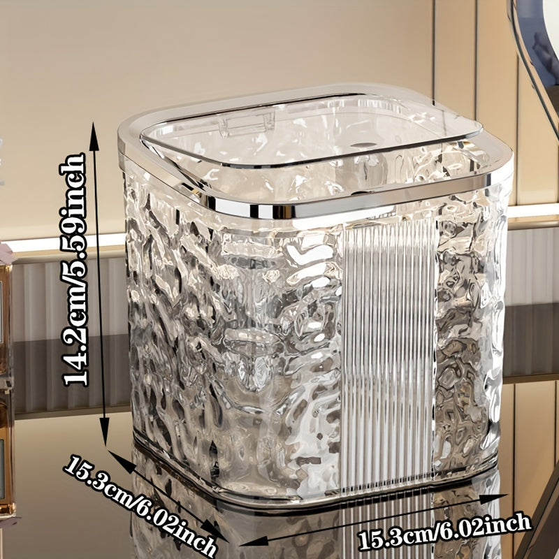 TEMU Compact Desktop Trash Can With Pop-up Lid - Square Plastic Waste Bin For Home, Office & Dining Table Storage