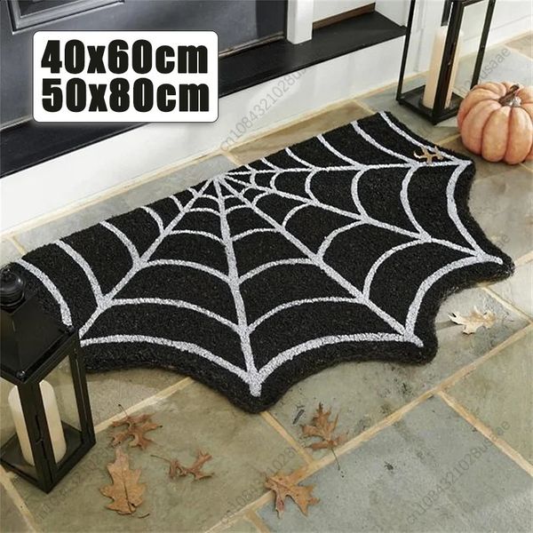 Alien Halloween Floor Mat Horror Party Black Spider Web Entrance Door Mat Entrance Decorative Foot Mat Crystal Velvet Floor Mat 240902