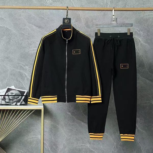 Light luxury fashion autumn and winter trend men&#039;s long-sleeved casual sports suit stand collar hoodie pants two-piece set