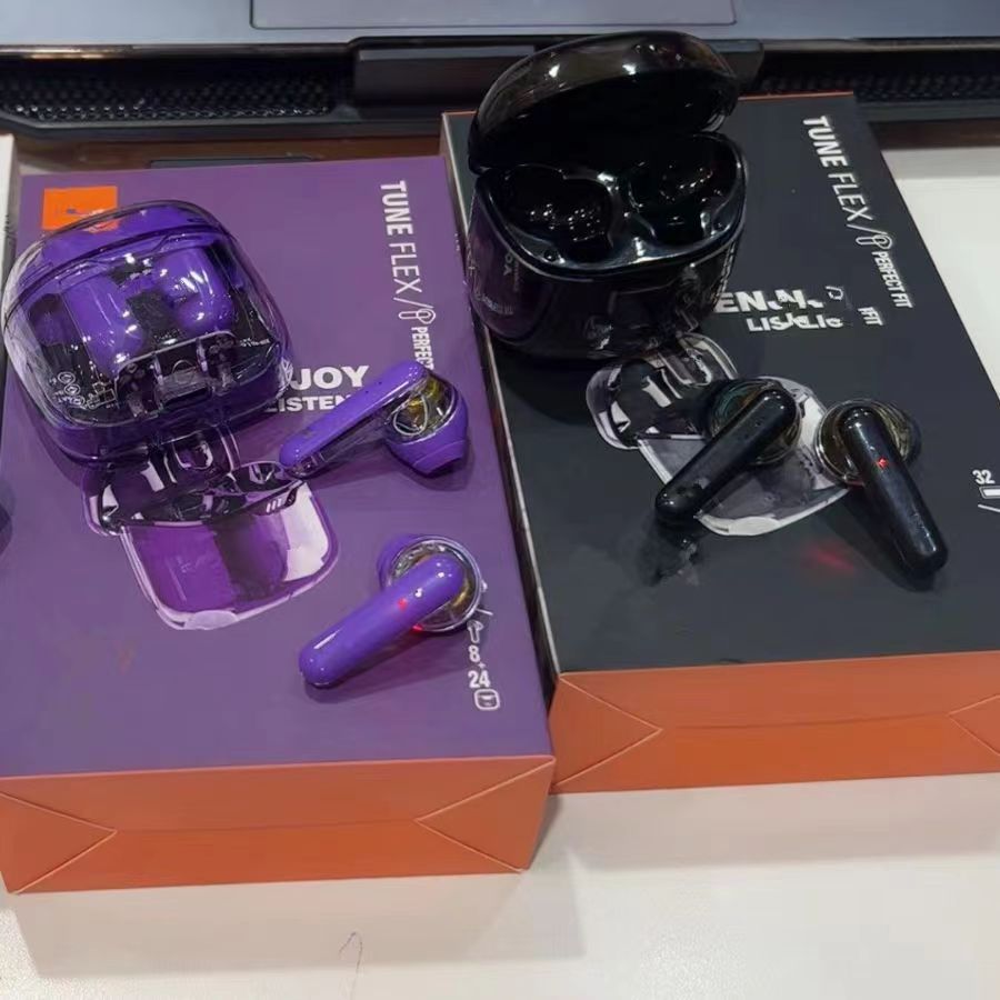 2025 (J/0/L) Trendy brand earphones FLEX small crystal bean noise reduction true wireless Bluetooth headphones in-ear transparent sports headset