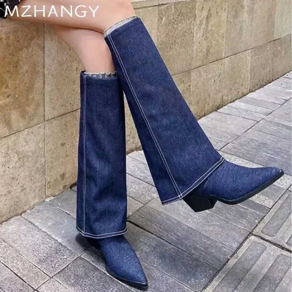 Boots Cow Women High Boots Pointed Toe Heels Shoes Winter Fashion Shoes Women 2024 Trend Snow Boots Elegant Chelsea Mujer Botas Q241115