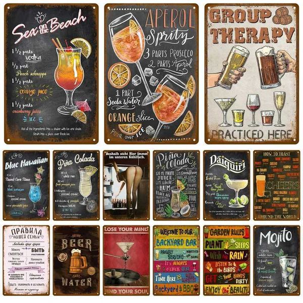 Plaque metal signboard retro poster wall art beverage beer cocktail tin logo decoration bar club people cave iron painting X241113