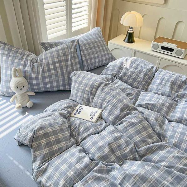 2024 new grid down duvet cover set with bed sheets and pillowcases unfilled warm bedding linen twin beds full size grid home bedding Y240930