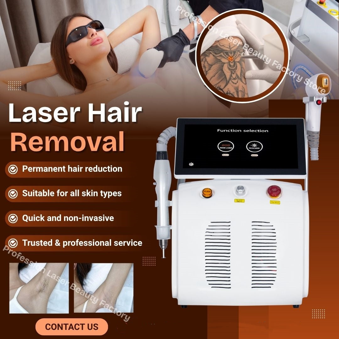 Professional 2 in 1 Diode and Nd Yag Laser 755 808 1064nm Hair Removal Machine Portable Picoseconds Laser Tattoo Remover