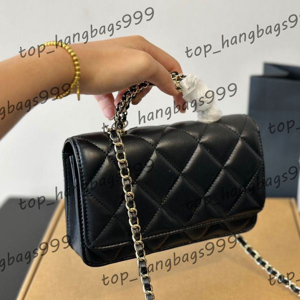 4 Colors Womens Classic Flap Quilted Shoulder Bags Top Leather Metal Woven Handle Woc Chain Crossbody Handbags Card Holder Luxury Bag 20x10C