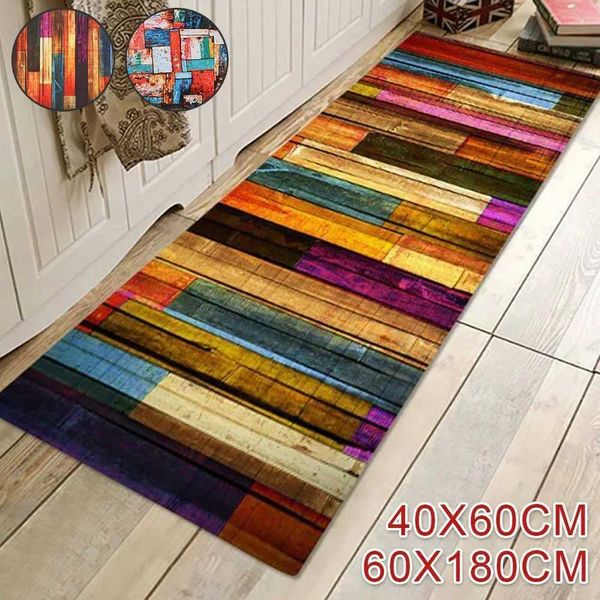 Retro Wooden Board Floor Mat Door Entrance Door Mat Non-slip Absorbent Kitchen Mat Carpet Flannel Printed Home Mats 60x180cmC250114