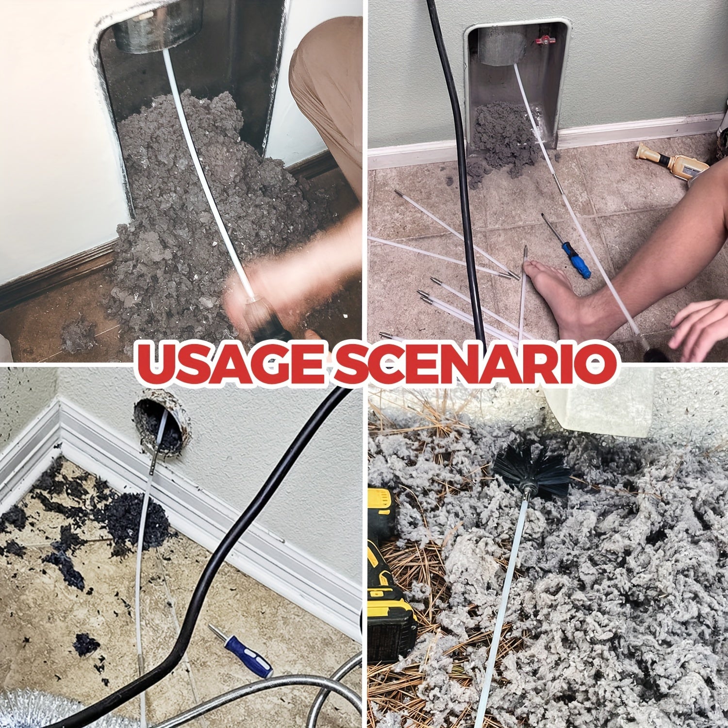 TEMU 48 Feet Dryer Vent Cleaning Kit, Flexible Lint Brush With Drill Bit Attachment, Fireplace That Extends Up To 48 Feet For , A Drill