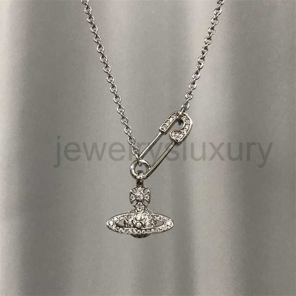 Designer Lin Zhou Pin Full Diamond Saturn Chain Necklace Womens Shining Full Diamond Pin Stacked Chain Collar chain