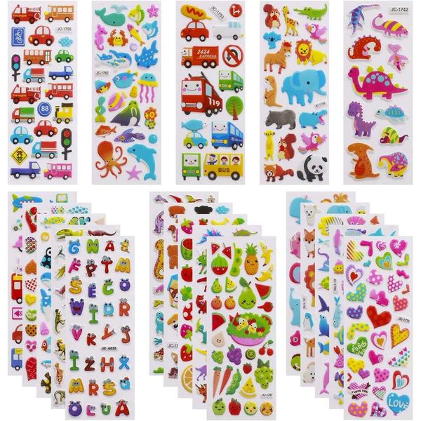 Toddlers 550+ Vivid Puffy Kids 24 Different Sheets, Colored 3D Stickers for Boys Girls Teachers, Reward, Craft Scrapbooking