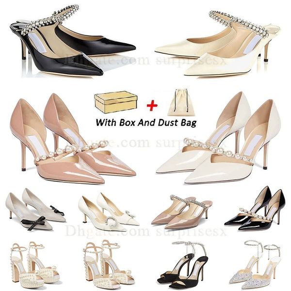 Original Designer Heels Dress Shoes Lady Refined Patent Leather Bridal Shoes Wedding Party Ankle Strap Womens London Pearl Slingback High He