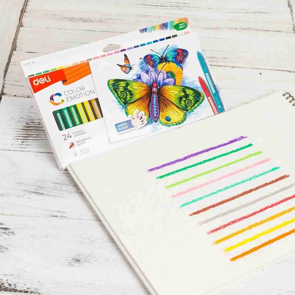Crayon Crayon Deli 24 plastic crayons washable non-toxic three character pencils erasable toys ergonomically shaped student office WX5.23