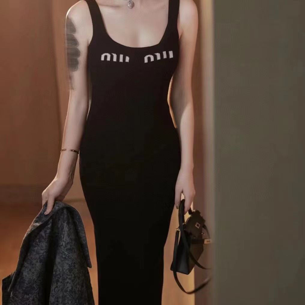 9A Woman Casual Dresses Sleeveless Summer Girl Camisole Skirts Knee-Length Womens Designer Skirt Dress Slit Skirt Party Slim Bottoms Dress Asian S-L