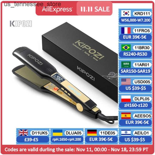 Hair Curlers Straighteners KIPOZI Hair Straightener 139 Titanium Flat Iron 1.75 Inch Wide Plate with LCD Display Adjustable Temperature and