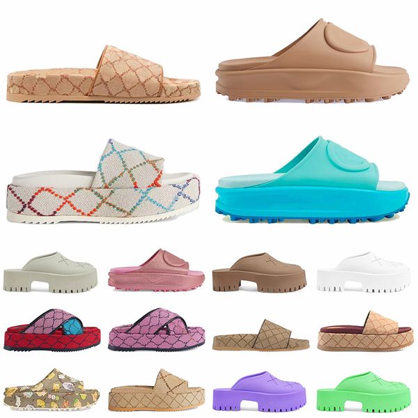 2024 New Hot Summer Beach Gg Designer Sandals Womens Mens Luxury Canvas Embroidered Bottoms Slides Platform Soft Rubber Flats Wedges Red Blu
