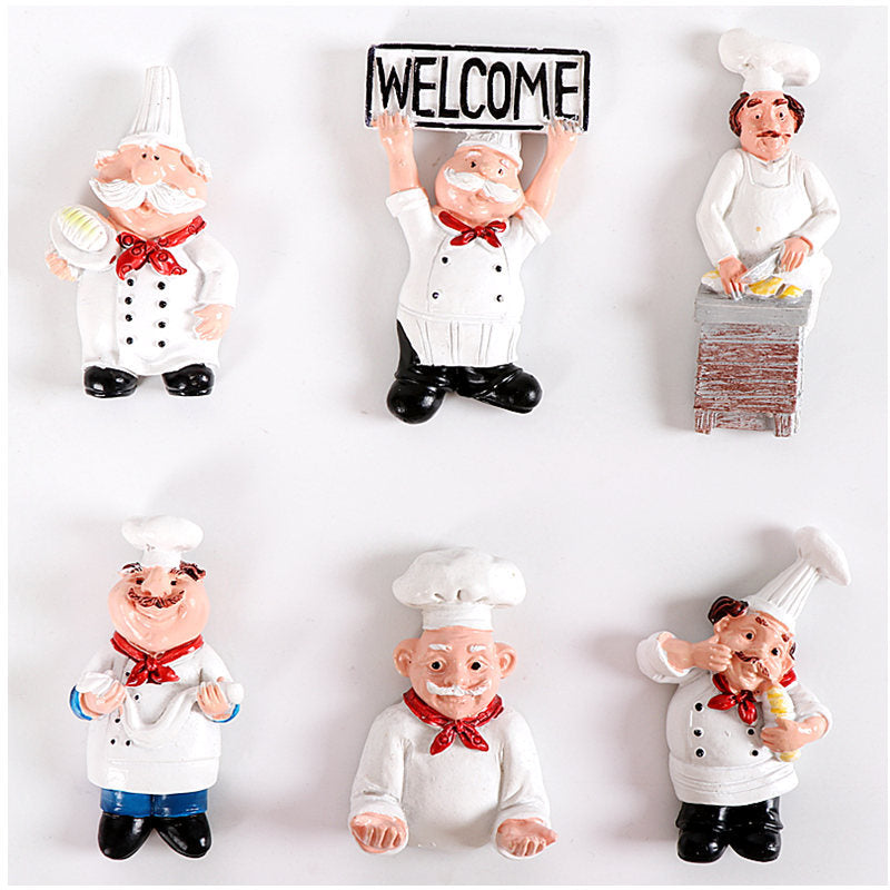 Cartoon Fridge Magnets Creative Bread Chef Chef Refrigerator Sticker Magnet Message Sticker Resin Craft Home Decor