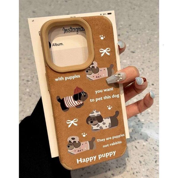 Suitable for Apple Pro full screen sausage puppy brown leather iPhone 16 promax anti drop TPU large hole shell
