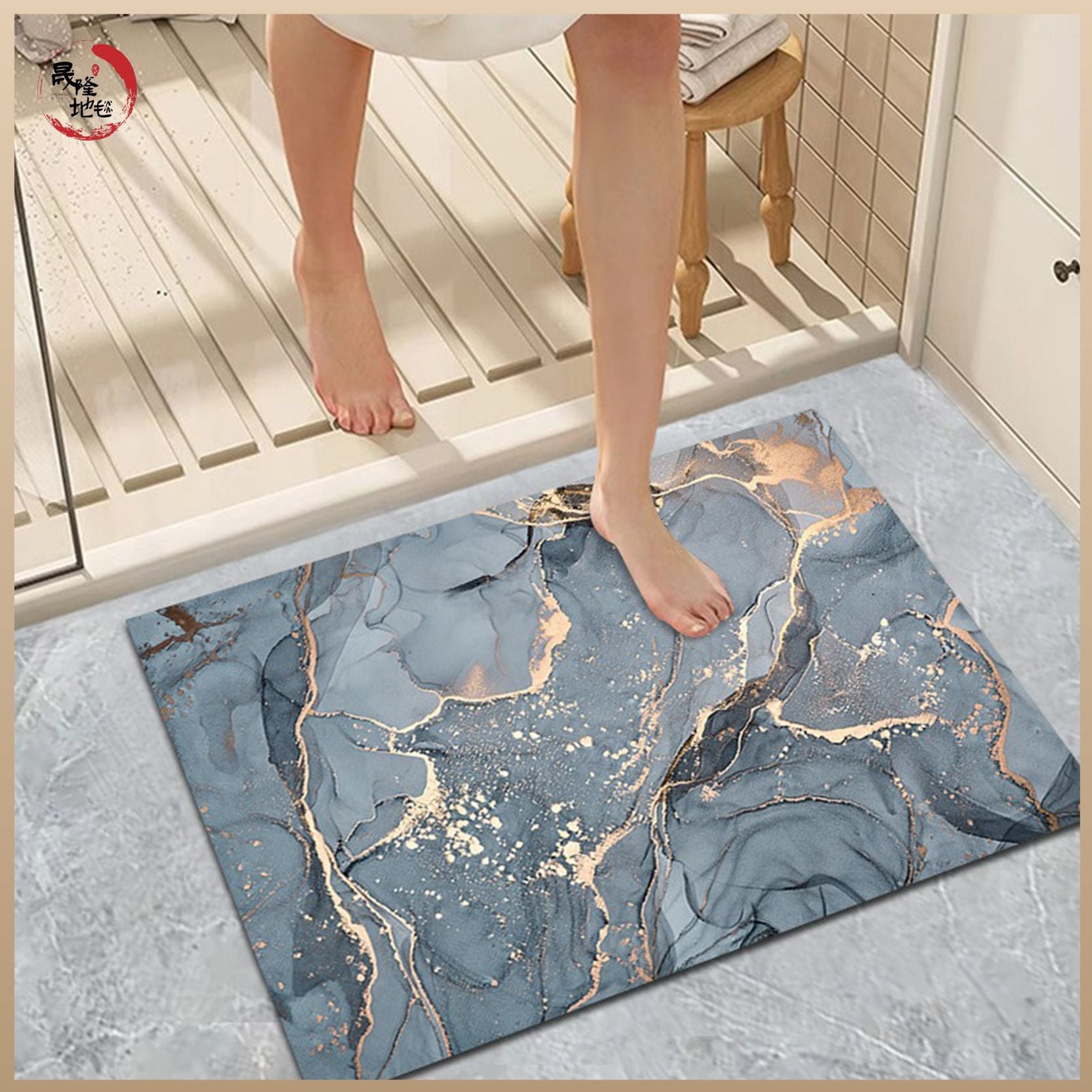 Marble patterned soft diatomaceous earth bathroom absorbent floor mat